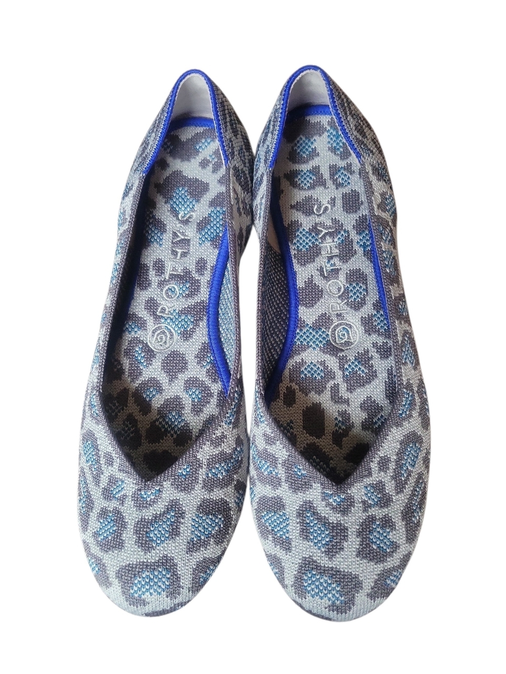 Rothy's Gray and Blue Leopard-Print Ballet Flats